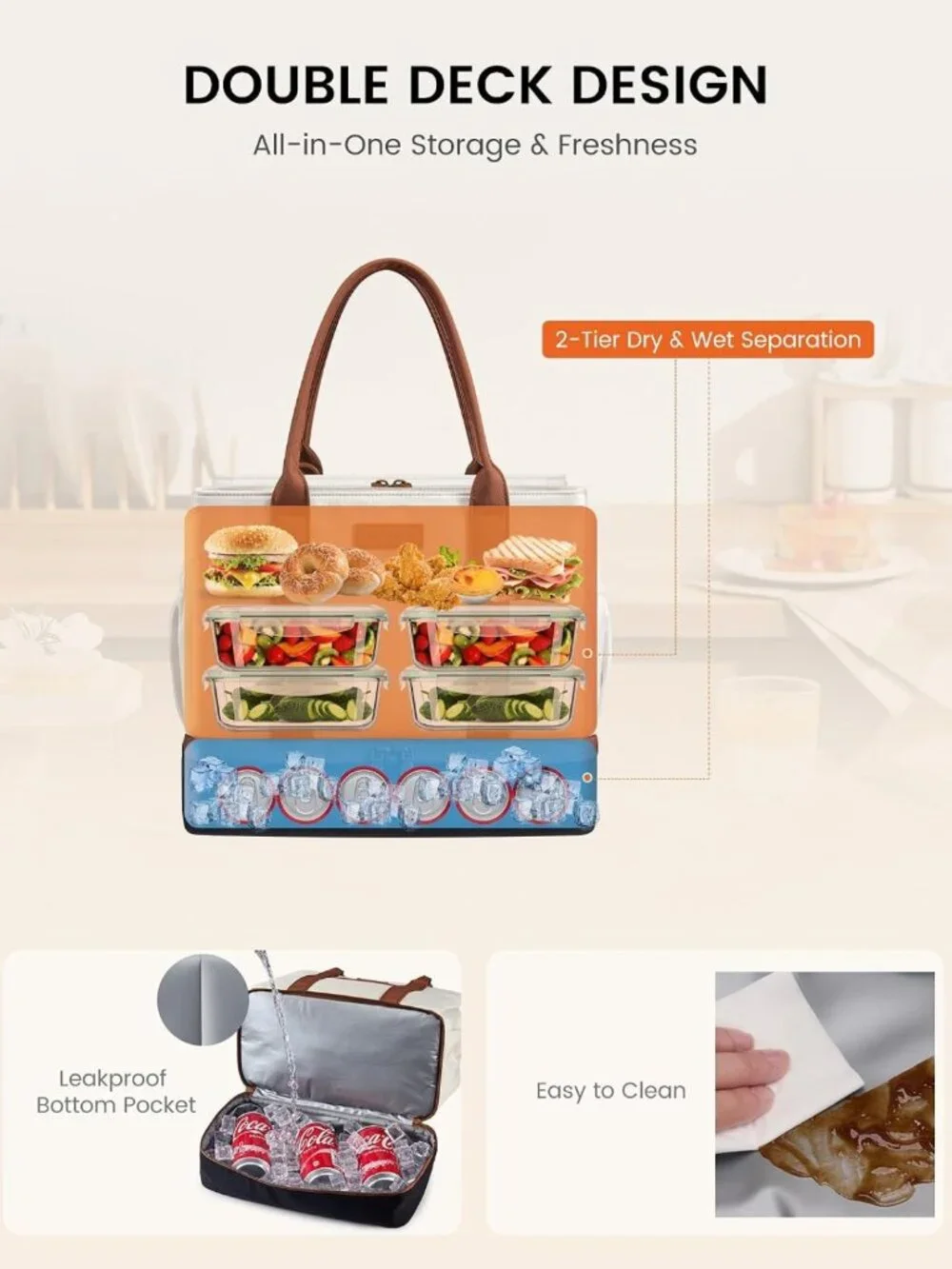 Stylish Insulated Lunch Bag for Women - Triple Compartments & Bottle Holder